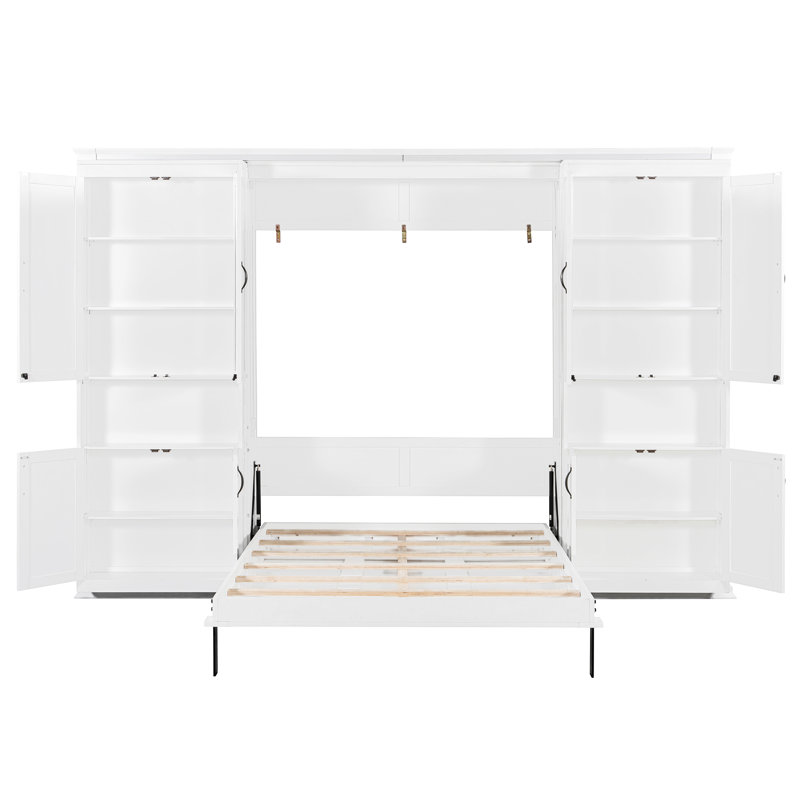 Lit escamotable double gain de place avec rangement, en bois MDF, style moderne blanc pour chambre d'amis