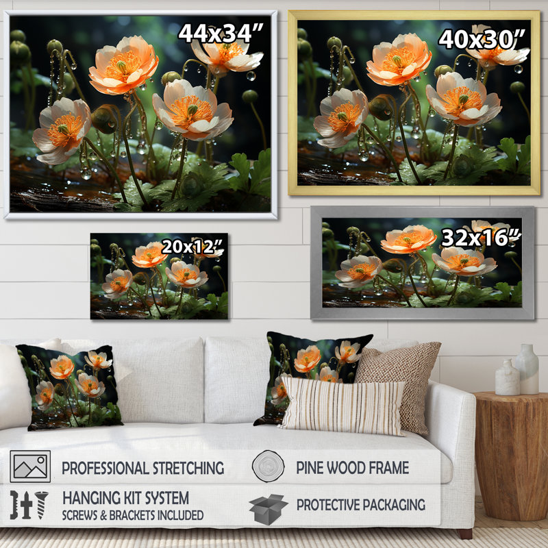 Fleurs colorées de plantes sauvages - impressions d'art mural, Cadre naturel flottant, H 24 po x l 32 po