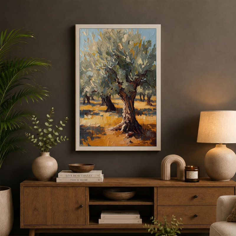 Ancient Olive Tree Rustic - Wrapped Canvas, 24x16 - 61.0 x 40.6 cm, Terracotta Border