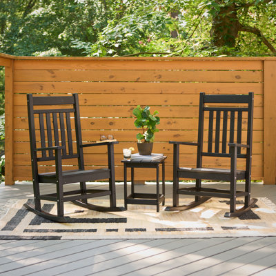 Margherita HDPE Weather-Resistant Adirondack Rocking Chairs with Table Set
