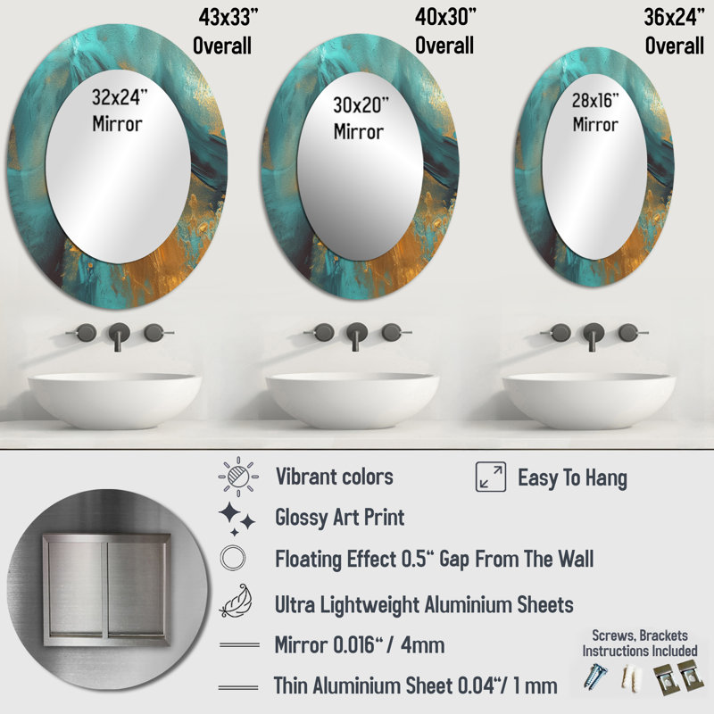 Mediterranean Sunshine II - Modern Oval Wall Mirror, 43" x 33"