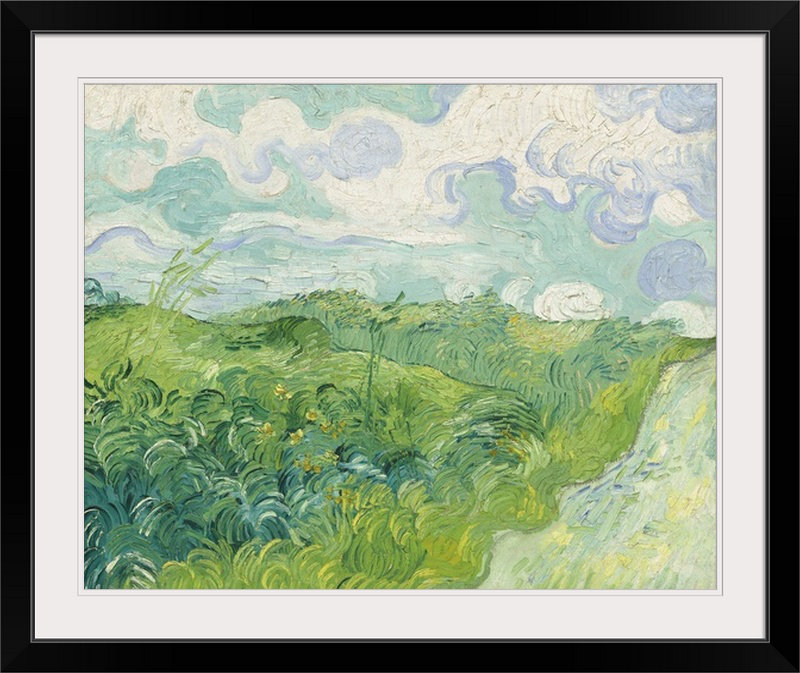 «Green Wheat Fields, Auvers, 1890» par Vincent Van Gogh - reproduction, Cadre noir, H 20 po x l 23 po x P 1 po