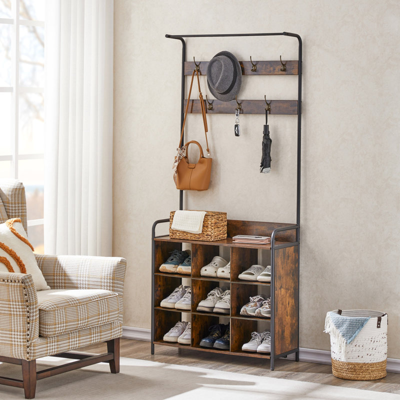 Coat Rack, Hall Tree With Shoe Rack For Entryway, 3-In-1 Entryway Coat Rack And Storage Rack, With 7 Hooks, A Hanging Rod