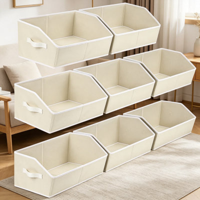 Fabric Storage Bins - Large Closet Organizers and Storage Baskets, Trapezoid Foldable Bins for Clothes, Books, Toys, Home Organization, 8 Pack