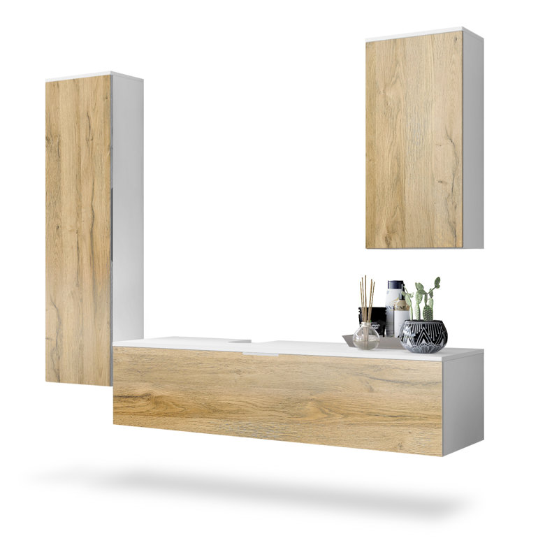 Aariyona 4-Piece Bathroom Furniture Suite, Natural Oak, Does not feature a mirror