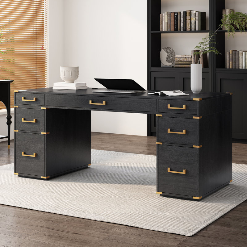 Bureau de direction spacieux avec rangement, bordure en métal, bureau à domicile moderne