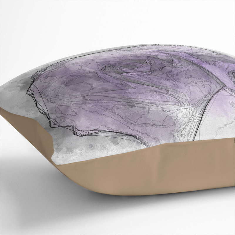 Lone Purple Rose Cushion with Filling, 40cm H x 40cm W x 15cm D, Stone
