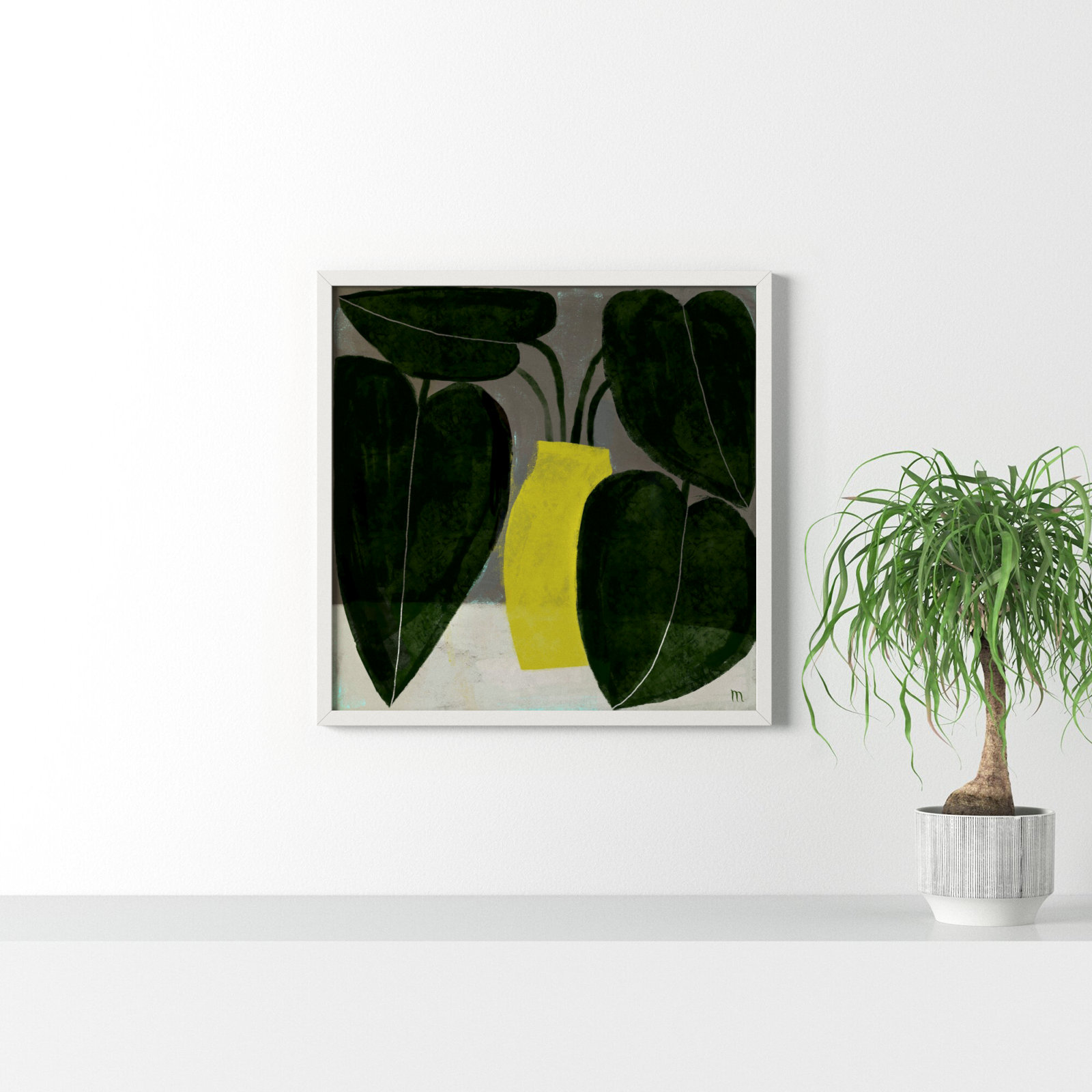 Plant "Plant No. 7" Painting, 30" H x 30" W x 1.25" D, White