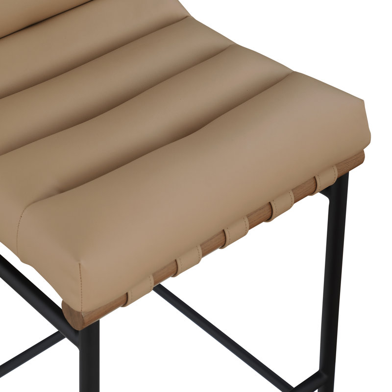 Tabouret de comptoir Vincentas, Cuir brun clair végétalien, Tabouret de bar (siège d'une hauteur de 29,9 po)