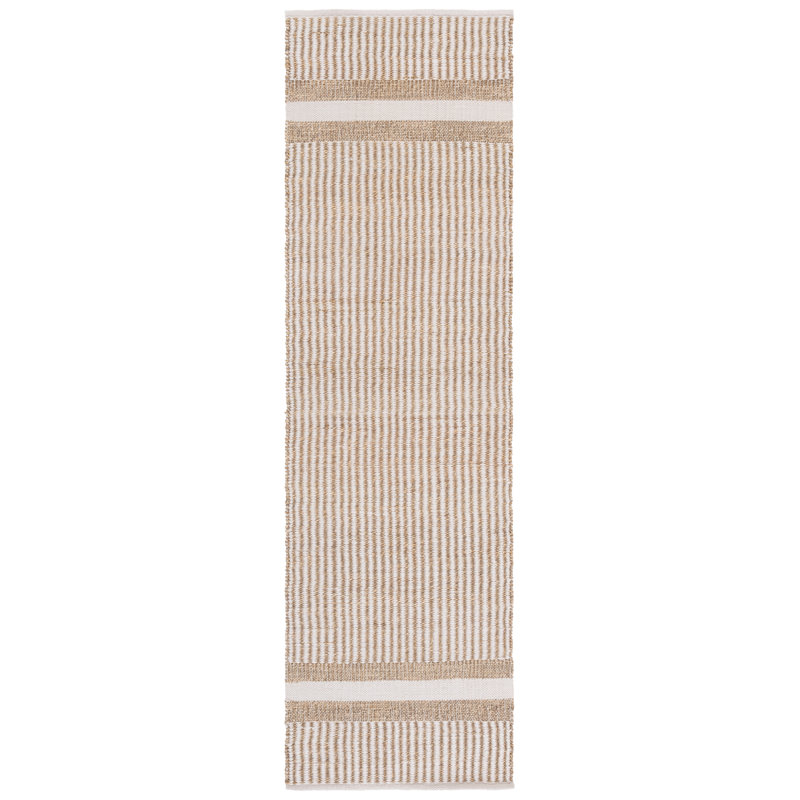 Natural Fiber 202 Hand Woven Seagrass/Pet Striped Rug in Natural/Ivory, Runner 2'3" x 8'