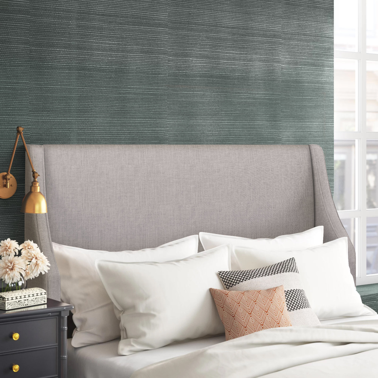 Riane Upholstered Headboard, Twin, Zuma Pumice Textured Linen