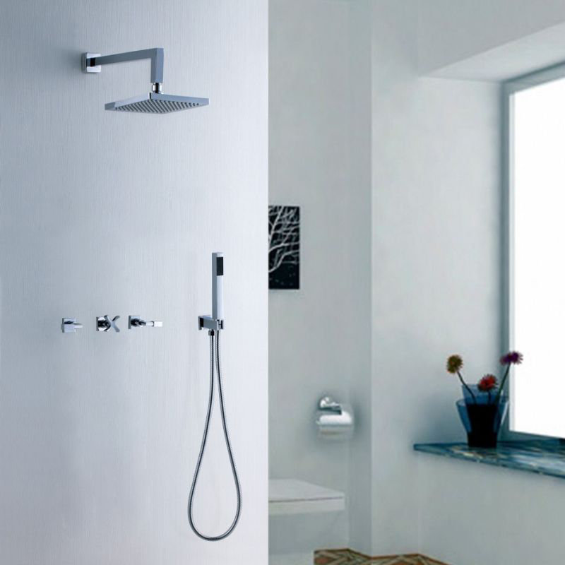 Système de douche de pluie en acier inoxydable de 10 pouces avec contrôle thermostatique et douchette