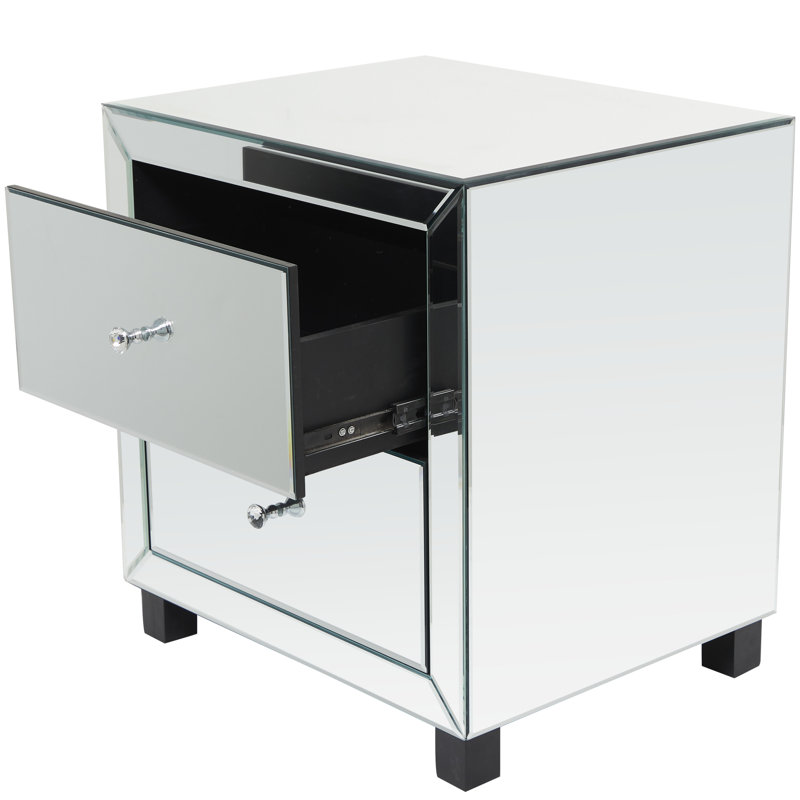 Table d'appoint 2 tiroirs en verre