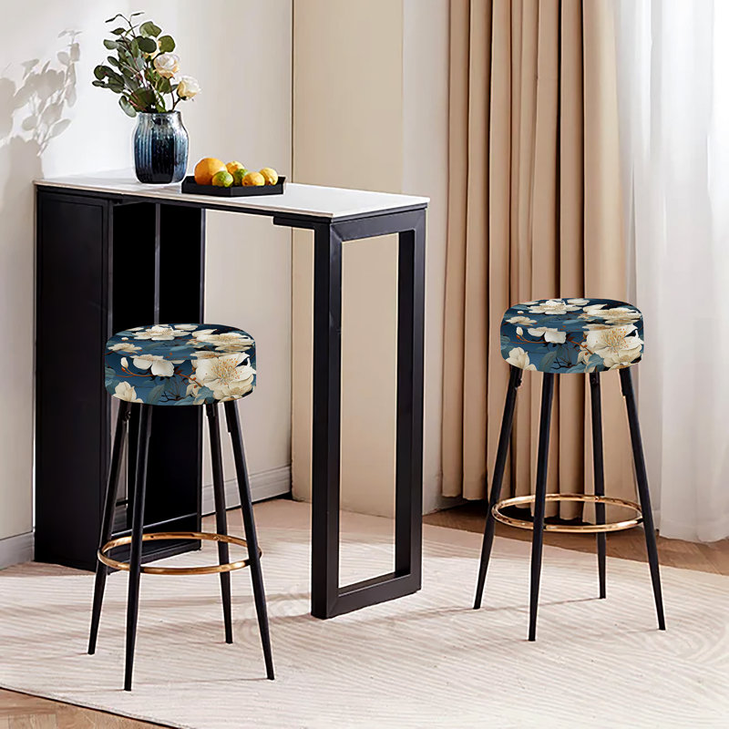 Orchidées asiatiques bleues et blanches à motif floral II - ensemble de 2 tabourets floraux