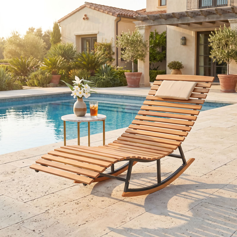  Chaise longue berçante d'extérieur en bois d'acacia Bahadur