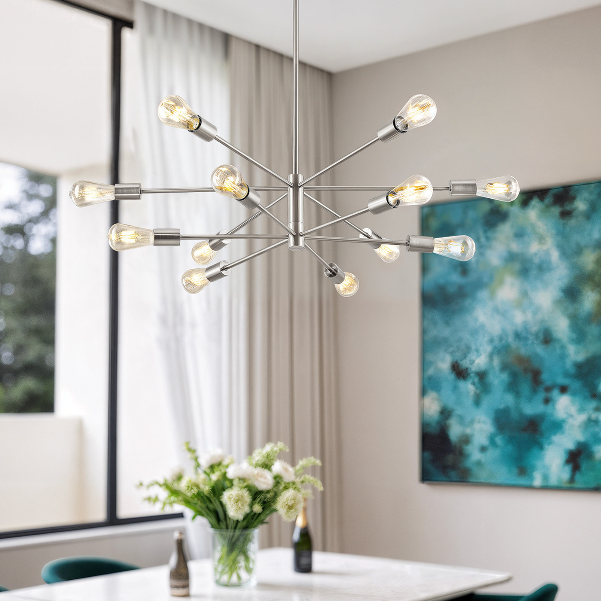 George Oliver 12-Light Black Modern Sputnik Chandelier for Dining Room ...