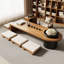 70.87" Burlywood + Black Solid Wood + Iron Half-circle Coffee Table-109011862