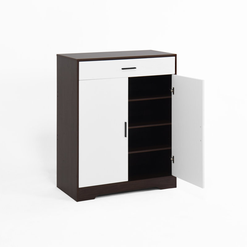 Shoe Cabinet, 4Tier Shoe Rack Organizer With 1 Drawer, Freestanding Wooden Shoe Storage Cabinet With 2 White Door & Adjustable Shelves For Entryway Hallway