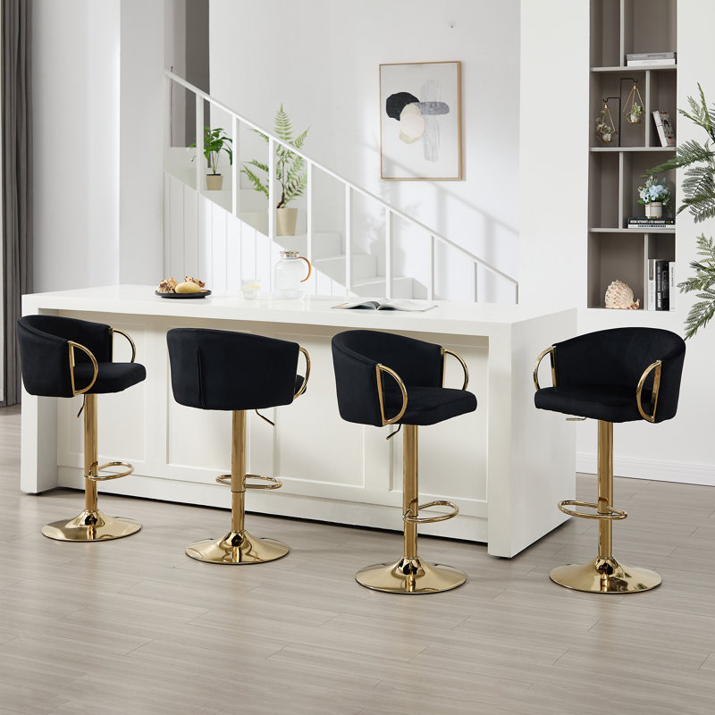 Tabouret tournant à hauteur réglable avec structure en métal, Noir, 4