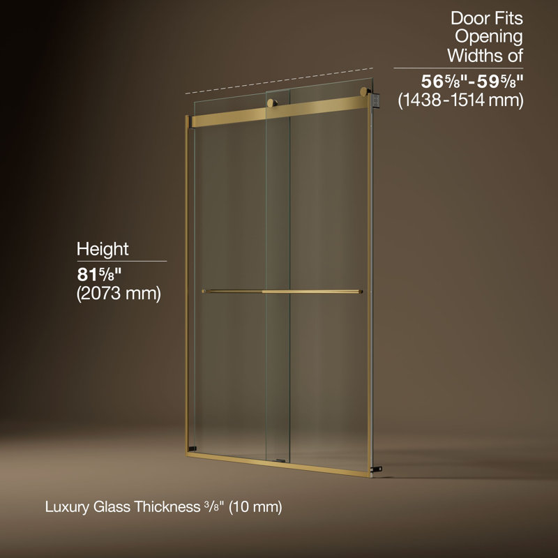 Levity Plus Less Sliding Shower Door, 81-5/8" H x 56-5/8 - 59-5/8" W, With 3/8" Thick Crystal Clear Glass, Bronze