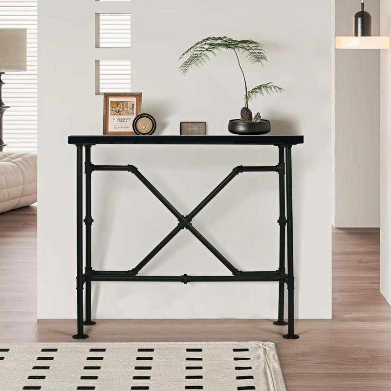 Lysia Pine Rectangular Solid Wood Top with Steel Base Dining Table, Black