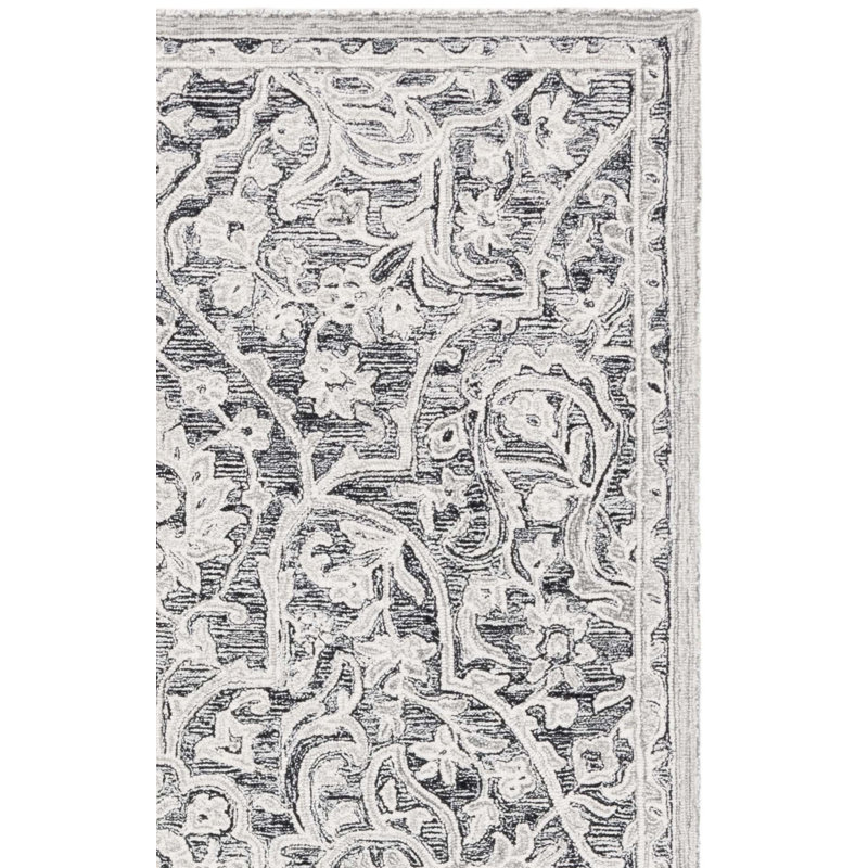 Juniper Hand Tufted Wool; Cotton Oriental Rug in Black/Ivory, Rectangle 4' x 6'