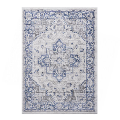 Collection 5X7 Blue/Grey/Oriental Non-Shedding Living Room Bedroom Dining Home Office Stylish And Stain Resistant Area Rug