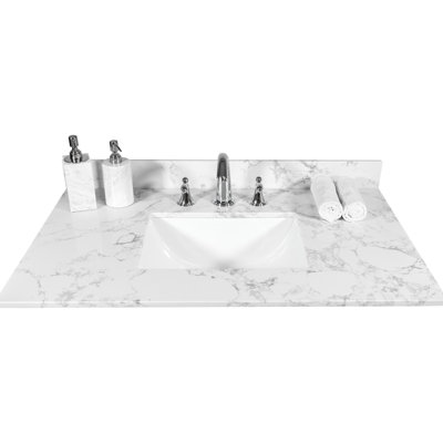Bathroom Vanity Top 31Inch - White Stone With Ceramic Sink And Back Splash Long-Lasting Beauty Addition 31" Rectangular Easy Installation Stylish