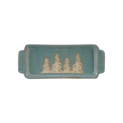 Stoneware Tray with Wax Relief Trees and Reactive Glaze