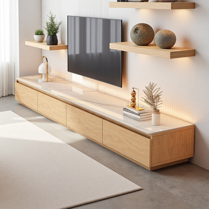 Meuble télé simple et créatif, Blanc / bois noueux