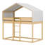 Structure de lit en bois massif en forme de maison avec garde-corps pleine longueur, support à lattes, tente et échelle-497303345
