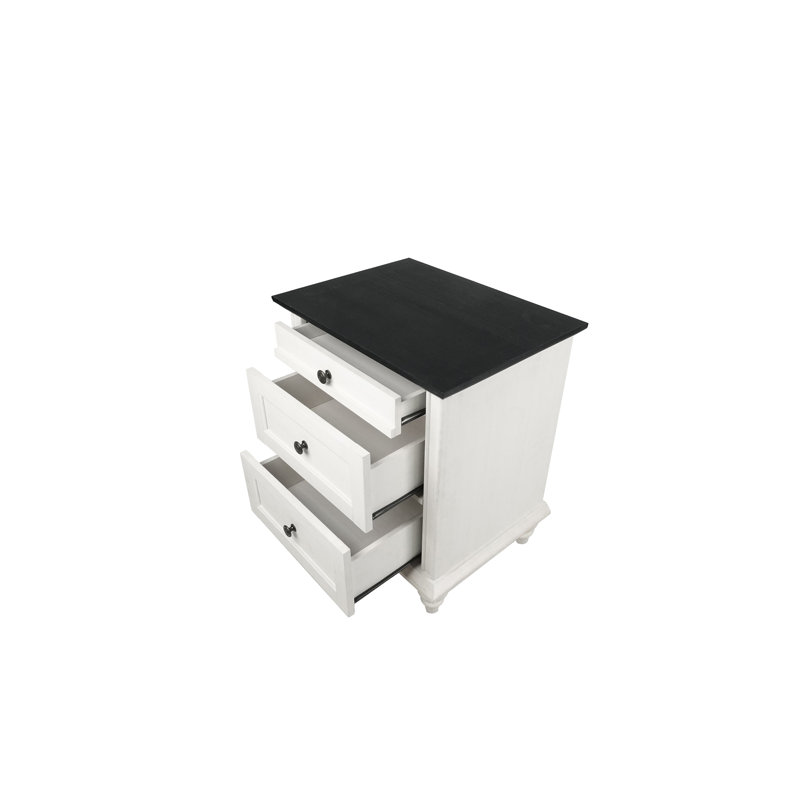 Mcbride 3-drawer Nightstand, Black/White