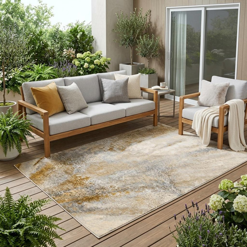 Tapis intérieur lavable abstrait antidérapant 5 pi x 8 pi brun