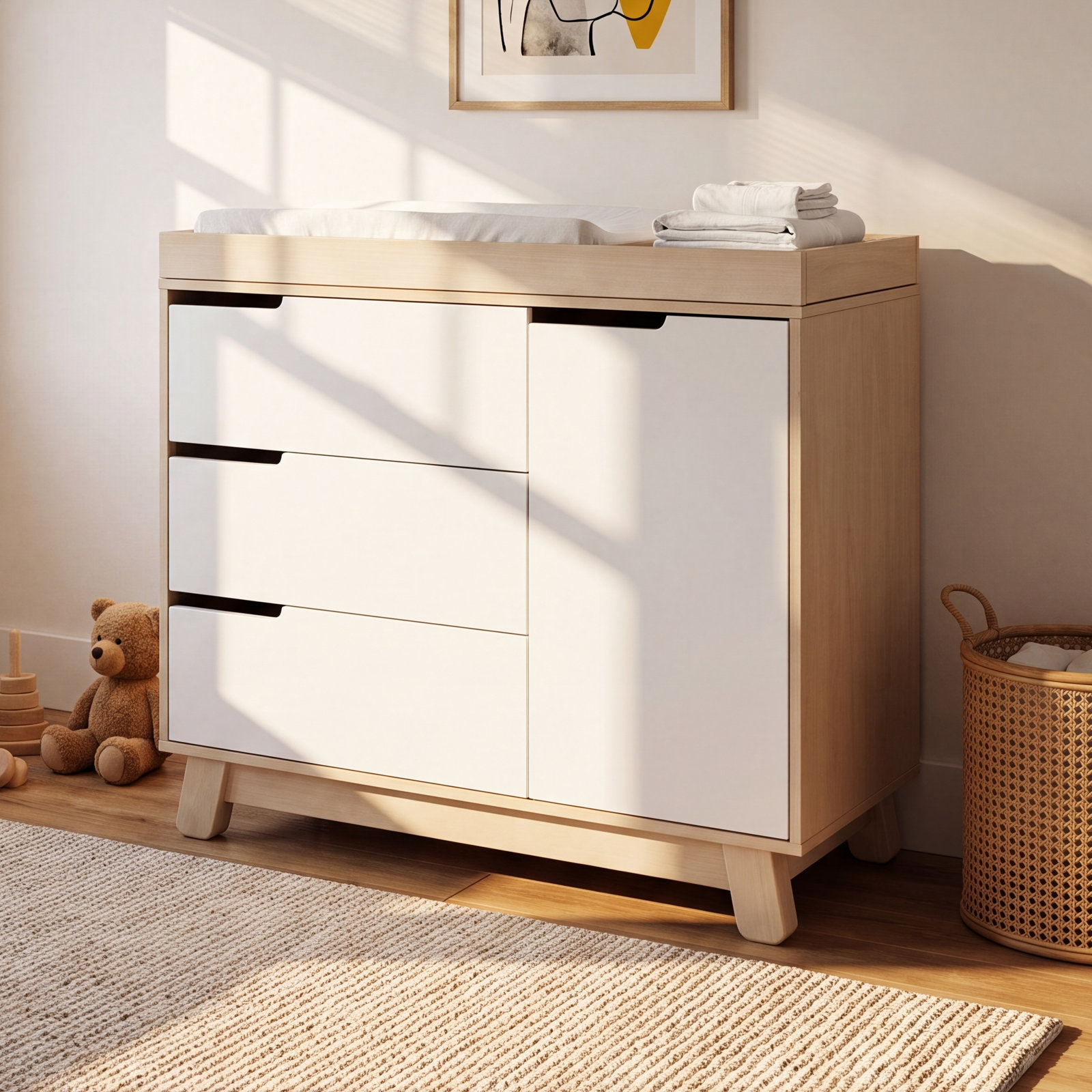 Hudson 3-Drawer Changing Table Dresser, Washed Natural/White