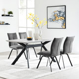 5 Piece Dining Table And Pillow Top Fabric Chairs, Blue And Gray
