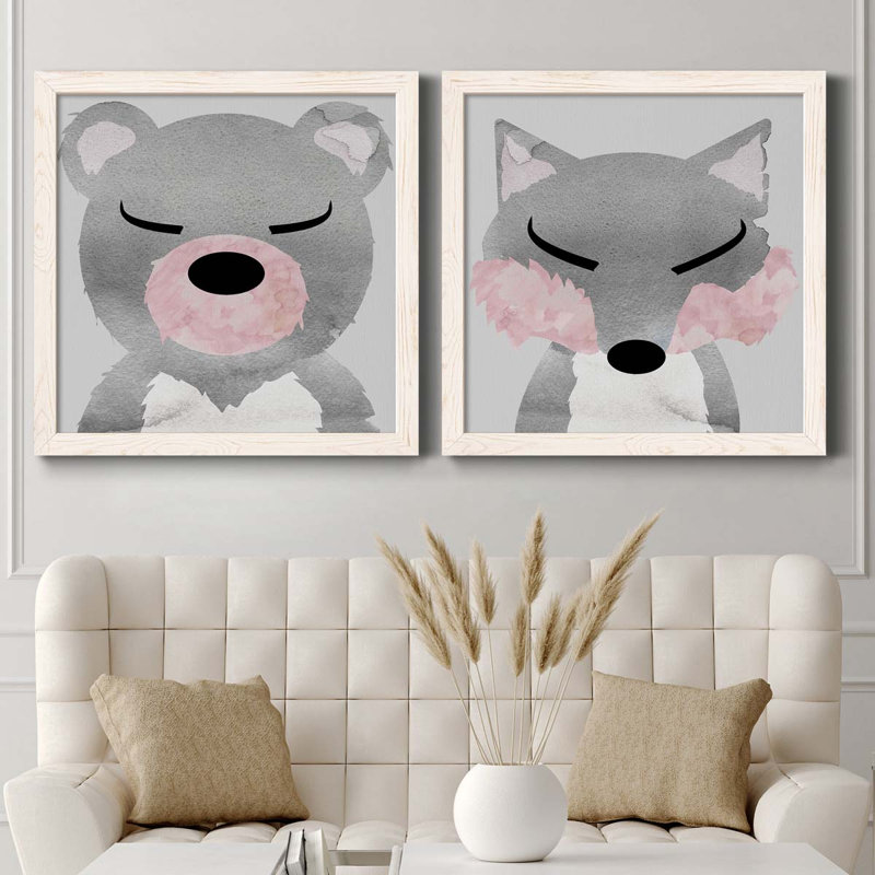 Ours - ensemble de 2 peintures sur toile encadrées, H 35,5 po x l 71 po x P 1,5 po, Cadre blanc