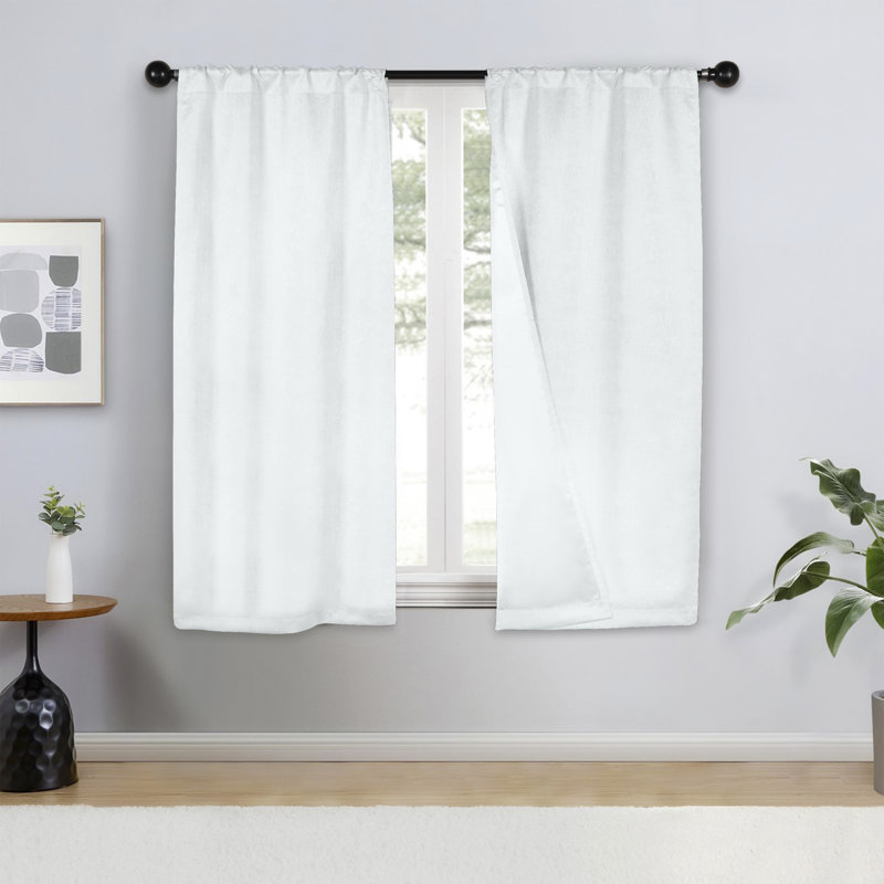 Kinlaw Textured Thermal Polyester Light Filtering Room Darkening Curtain Pair, 26" W x 63" L, Snow White