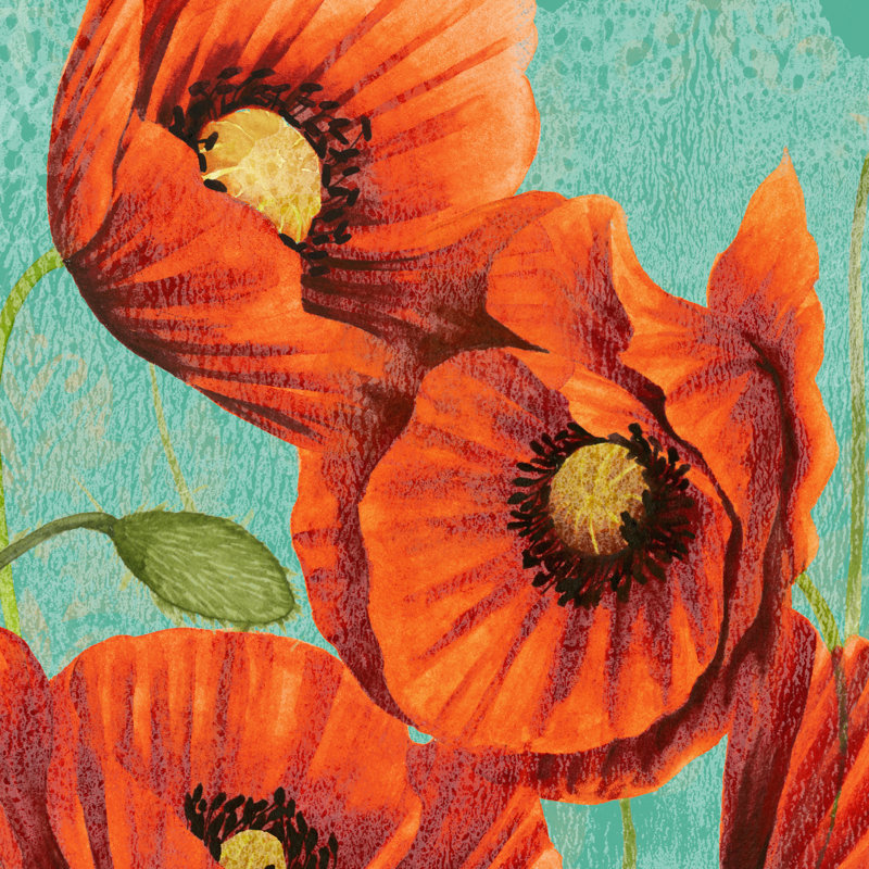 " Red Poppies On Teal II " by Studio W Painting Print, 20" H x 20" W