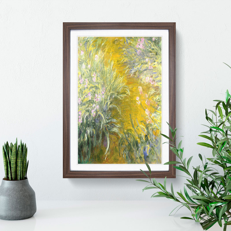 The Path Through the Irises by Claude Monet - Picture Frame Painting, 48cm H x 36cm W x 2cm D, Walnut Framed