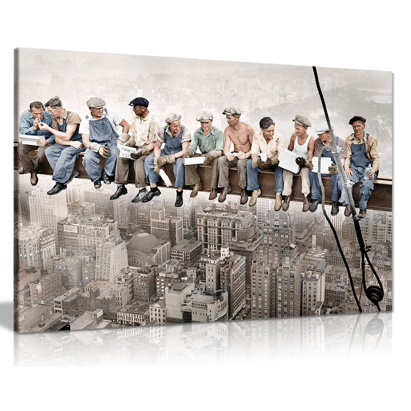 Lunch Atop Of A Skyscraper With Colour - Wrapped Canvas Print, 20cm H x 31cm W