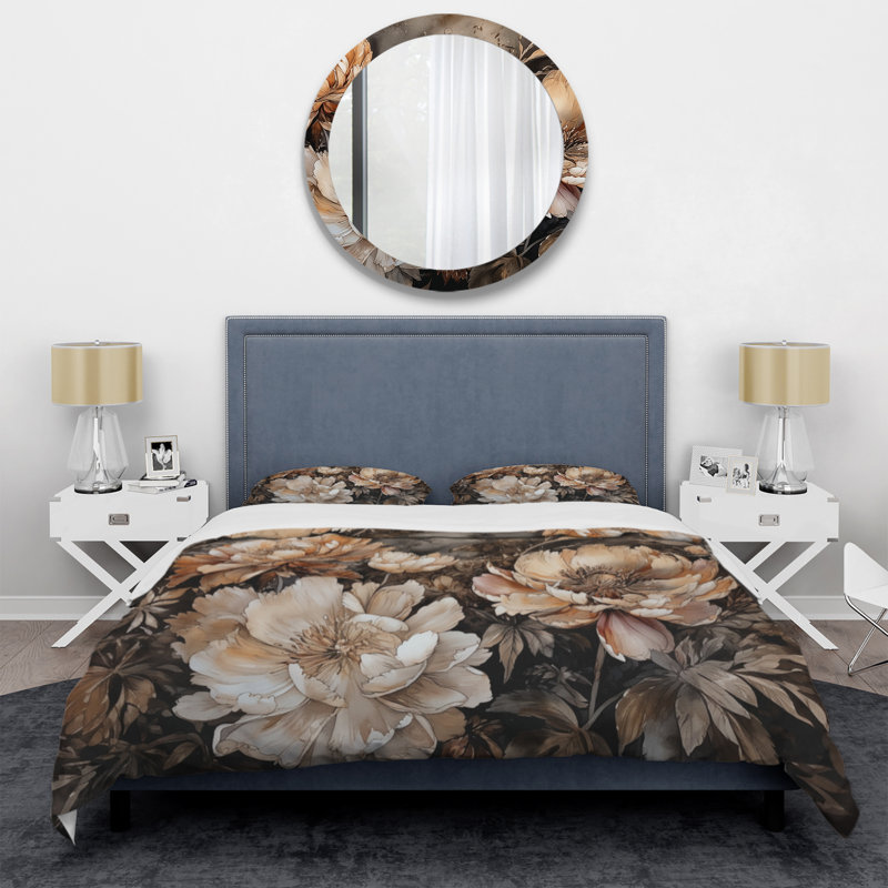 Ensemble de housse de couette en microfibre / polyester crème et pivoines Blooms In Motion Bedding