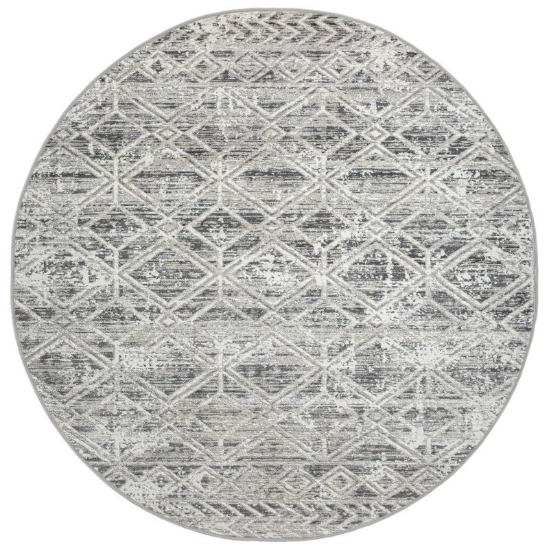 Kainaan 1243 Transitional Geometric Grey Area Rug, Round 7'10", Gray