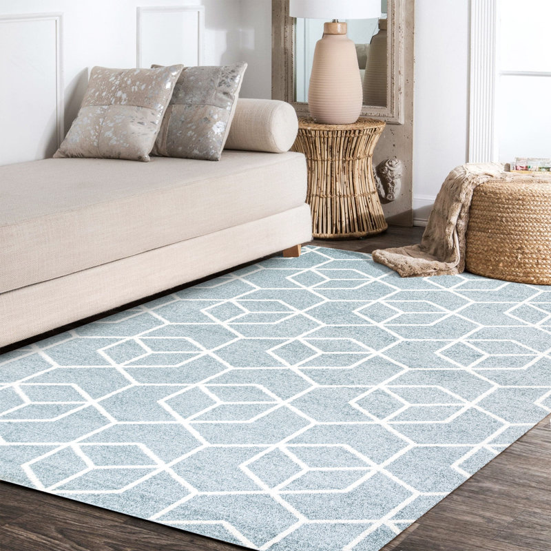 Tapis bleu clair / blanc Mashawna, Rectangle 4pi x 6 pi