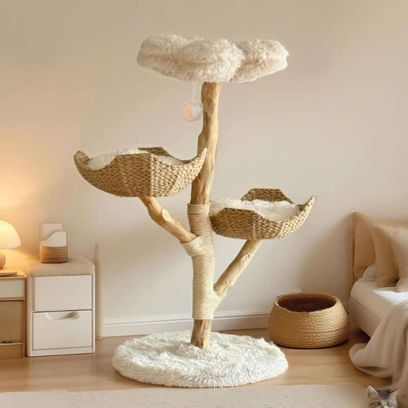 Tour pour arbre à chat moderne en bois massif pour chats d'intérieur