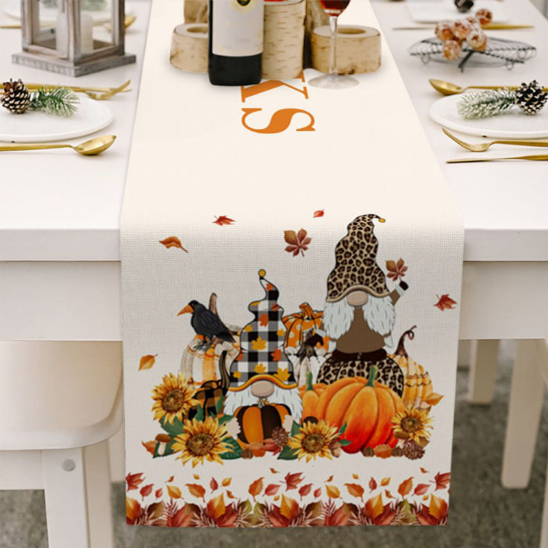 Chemin de table de couleur d'automne 13 x 70 po, serviette de table en coton et lin à l'érable orange rustique, chemins de table d'Halloween