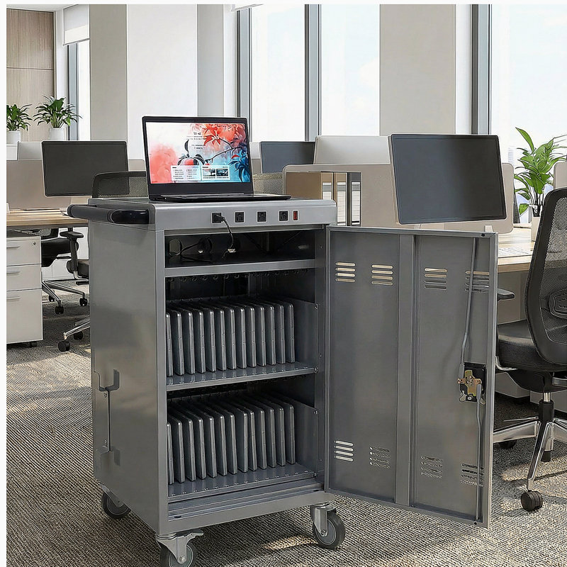 Chariot de chargement mobile et armoire pour tablettes 35 ordinateurs portables (B30PLUS) - Argent