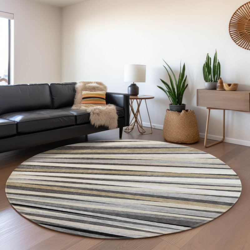 Premium Machine Washable Naglee AMF997 Stripes Rug, Round 8'