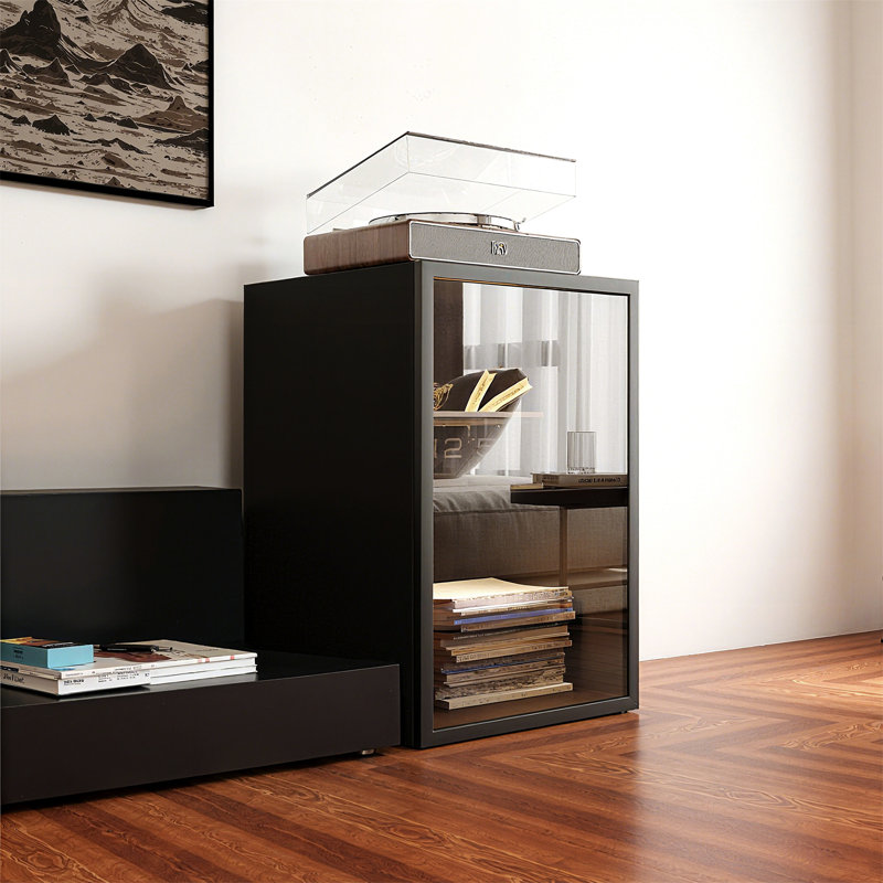 Modern Accent Cabinet With Glass Door & Interior Shelf Storage