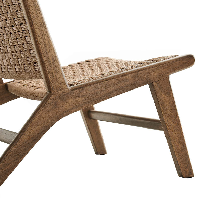 Walnut Brown Woven Faux Leather Wood Accent Chair