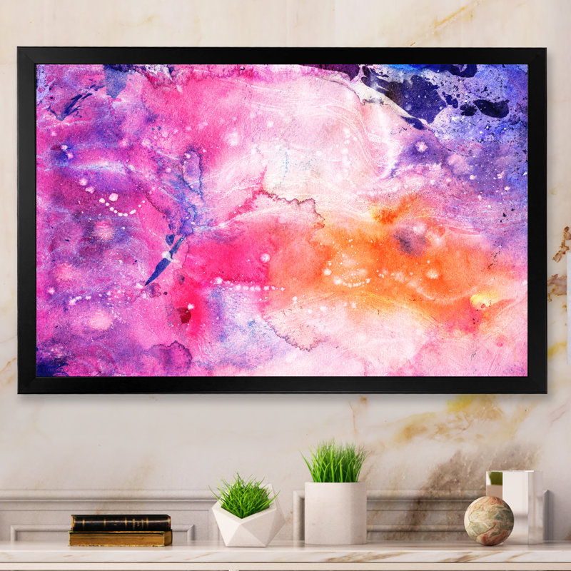 Ondulations d'art en marbre rose et mauve - reproduction sur toile flottante, H 8 po x l 12 po x P 1 po, Cadre photo noir